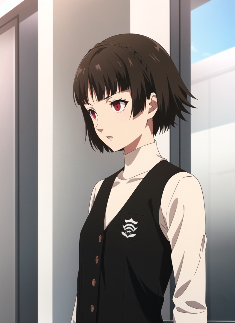 3978521613-1828823446-persona5 anime style, nijima makoto, 1girl, black vest, blunt bangs, blurry, blurry background, braid, breasts, brown hair, crow.png